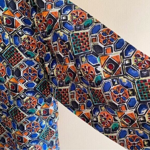 Daniel Hechter 100% Silk Geometric Print Blouse Woman Medium Dopamine Old Money - Picture 4 of 15